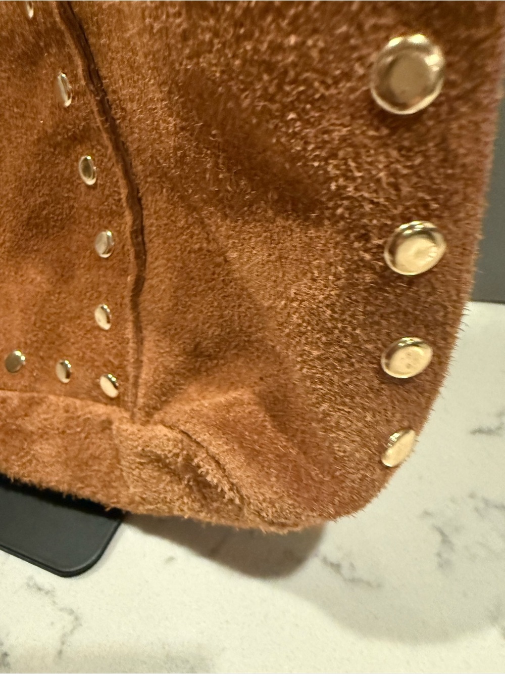 Tan Suede Studded Shoulder Hobo Bag - Unbranded - Picture 3 of 16